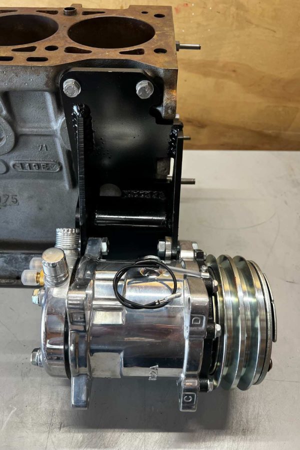 Installed Hobiedave AC Bracket Front View with Compressor